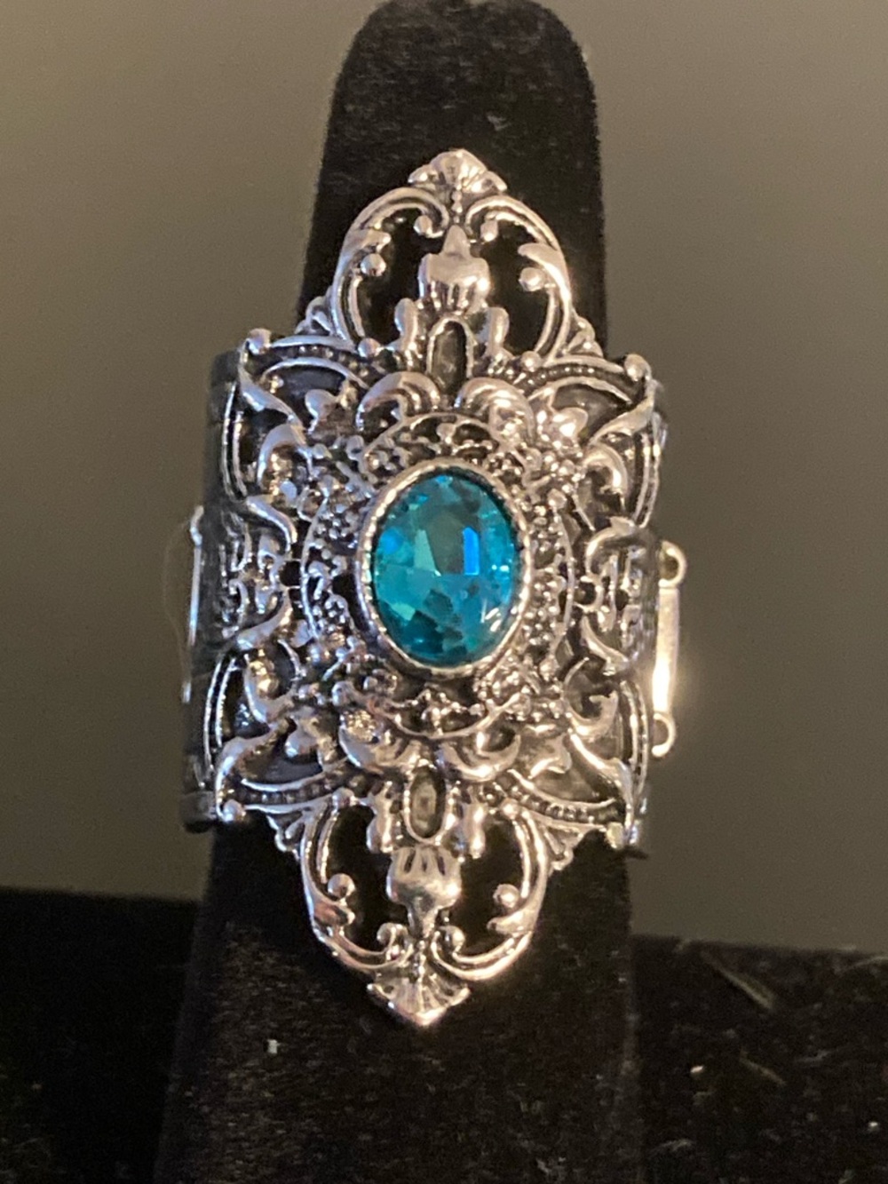 paparazzi Silver Filigree Ring with Teal Stone